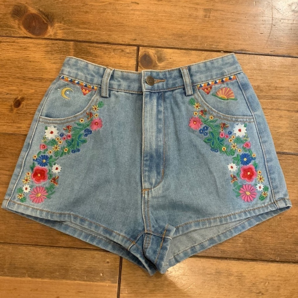 Spell & The Gypsy Wanderlust Embroidered Denim Shorts